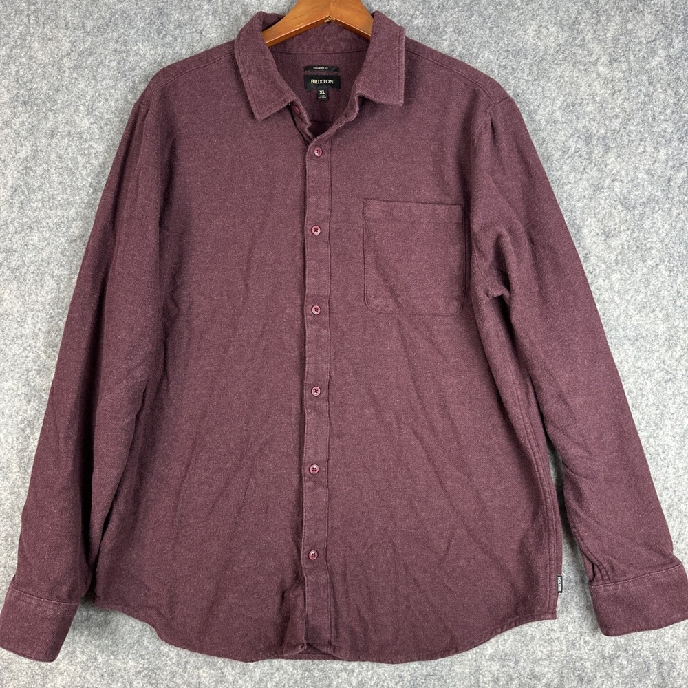 Brixton Flannel Shirt Mens XL Burgundy Bowery Standard Fit Cotton Button Up